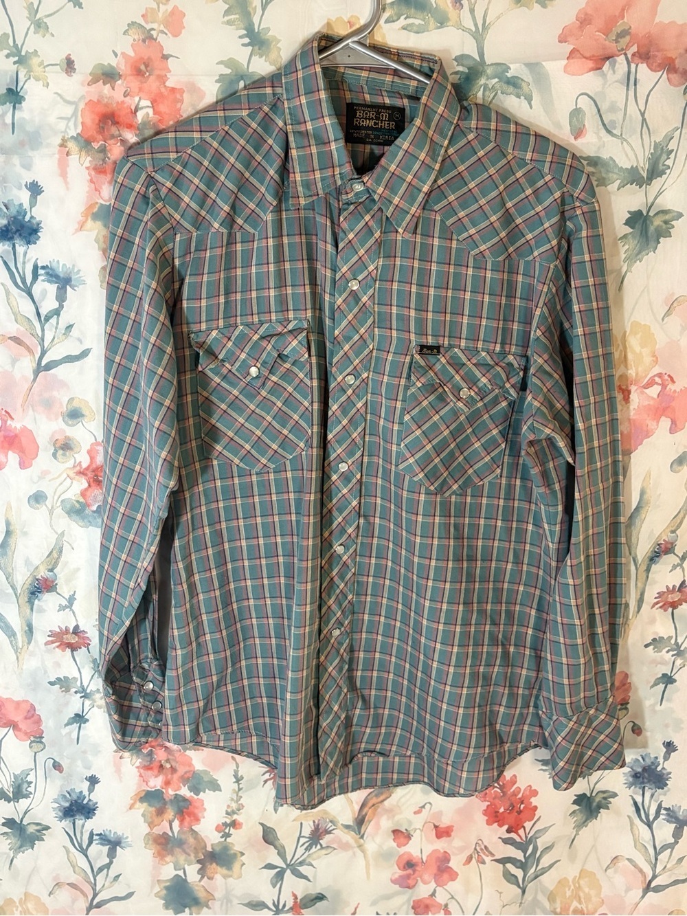 Vintage Men's Teal Plaid Western Shirt